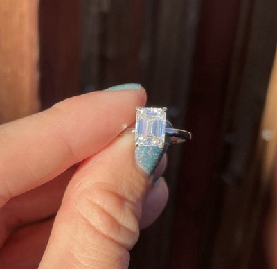 2 Ct Emerald Cut Moissanite Solitaire Engagement Ring Solid 14K White Gold