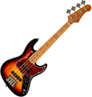 Flight Mini JB Bass Sunburst Solid Body E-Bass Gigbag Tasche Roasted Maple Ahorn