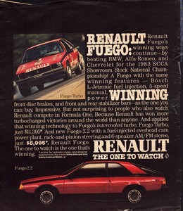 Vintage 1983 Renault Fuego Turbo & 2.2 Car Magazine Print Ad Original
