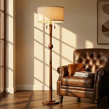 62.8" Solid Wood Floor Lamp,Tall Standing Floor Lamp with 2-Light Pull Chain,