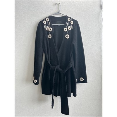 Cynthia Rowley Black Cardigan with Cream Floral Detail Xl