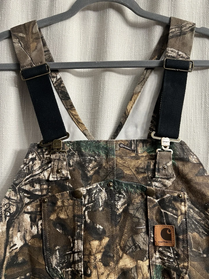 NWOT Insulated Fleece Lined Carhartt RealTree Camo Bibs Men’s 2XL Short - Image 3 of 4