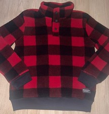 Abercrombie Kids Pullover 1/4 Button Sherpa Fleece Buffalo Check Boy  s 9/10 EUC 