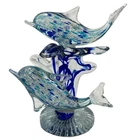 Vintage 1990s Art Glass Jumping Dolphins Sculpture - Murano Style Collectible