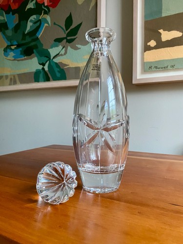 Ancienne carafe tonneau cristal plomb serviette avec bouchon 12,5" de haut - Photo 3/10