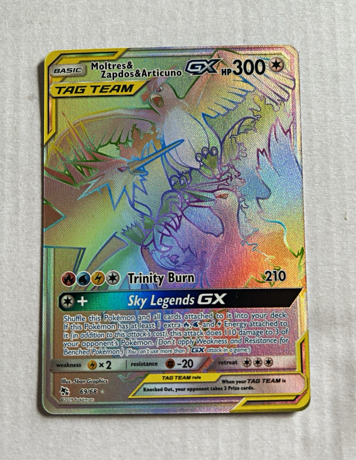 Moltres Zapdos Articuno GX 69/68 Secret Rare Holo Eng Hidden Fates 2019 Pokemon
