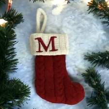 Christmas Stocking Monogrammed Letter M Red 7" Holiday Mini Knit