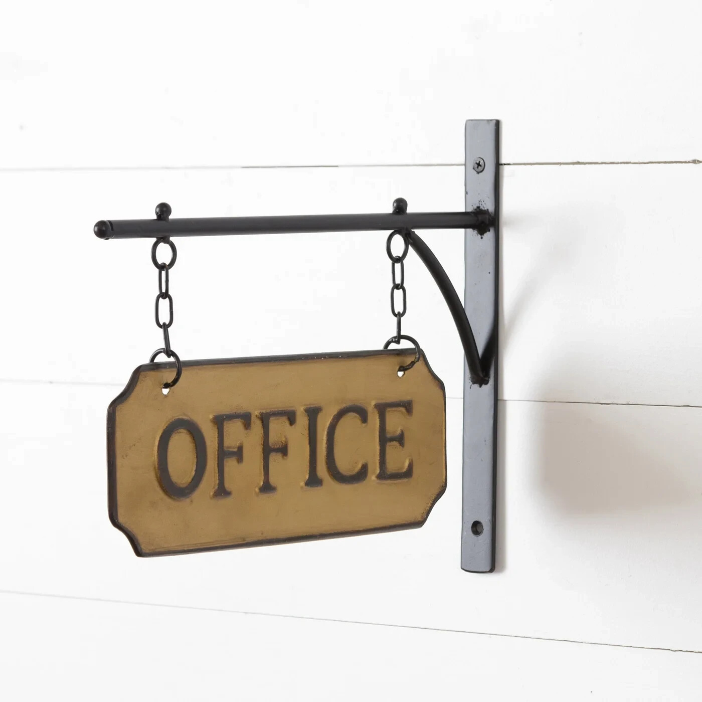 New Farmhouse DOUBLE SIDED OFFICE SIGN Black Gold Wall Bracket Hanging