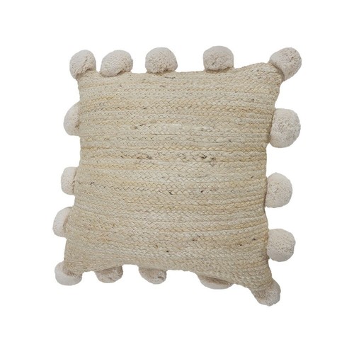 NWT Sevita Natural Jute Throw Pillow with Pom Pom Border - Picture 3 of 5