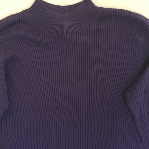 Joseph A Women's Purple Ribbed Silk Mock Neck L/S Sweater Size Medium M - Picture 3 of 12