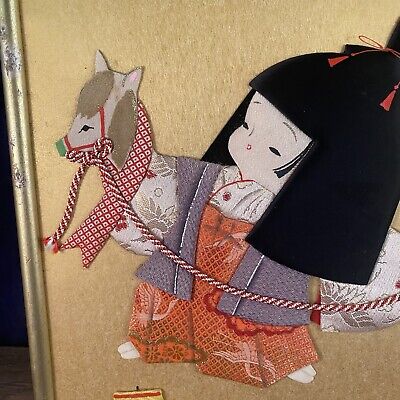 Japanese 3-D Silk Fabric Wall Art Dark Hair Doll Oshie Girl Japanese 3-D Silk Fabric Wall Art Dark Hair Doll Oshie Girl