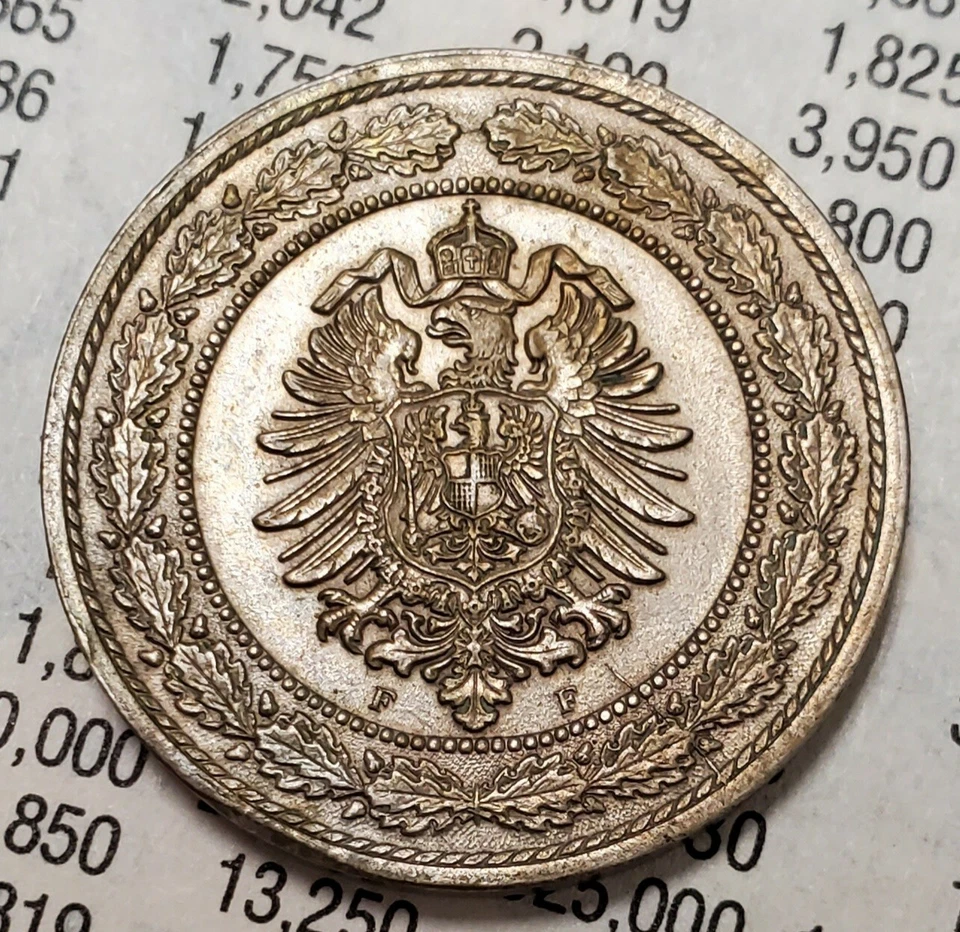 1887 F 20 Pfennig Bu German Empire Coin Lightly Toned - Image 2 of 2