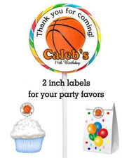 20 BASKETBALL BIRTHDAY PARTY FAVORS STICKERS LABELS FOR LOLLIPOPS GOODY BAGS