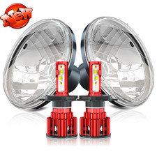 7 Inch Led Glass Headlight Round Classic Look Conversion Chrome Pair