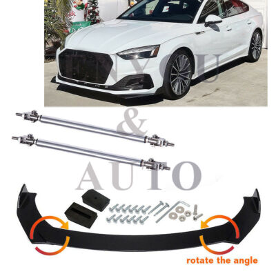 Front Bumper Lip +Strut Rods For Audi Wagon A5 S5 RS5 Sportback Hatchback Glossy