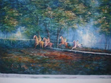  Large oil painting on Canvas 24x36" ~Forest HorseRide 100%Hand painting #HHP-50