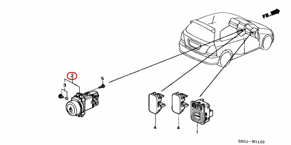 Interruptor de peligro rojo genuino Honda Civic Acura RSX Type-S 2002-2006 35510-S6A-J01 Foto 3 de 4