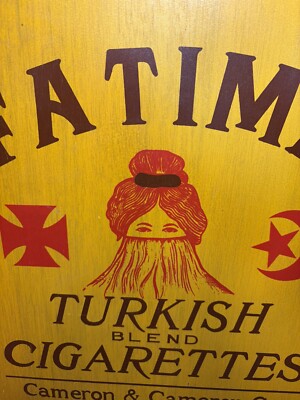 turkish oval cigarettes Vintage Fatima Turkish Cigarettes Single Sided Wood Advertising Sign  Richmond VA