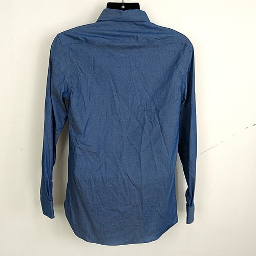 Michael Kors Mens sz M Casual Button Up Shirt Blue Dotted Long Sleeve Slim Fit - Picture 4 of 8