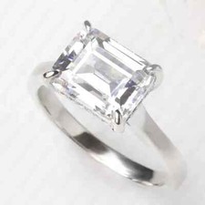 3.56 TCW Emerald Cut Moissanite East West Engagement Ring 14k White Gold Plated