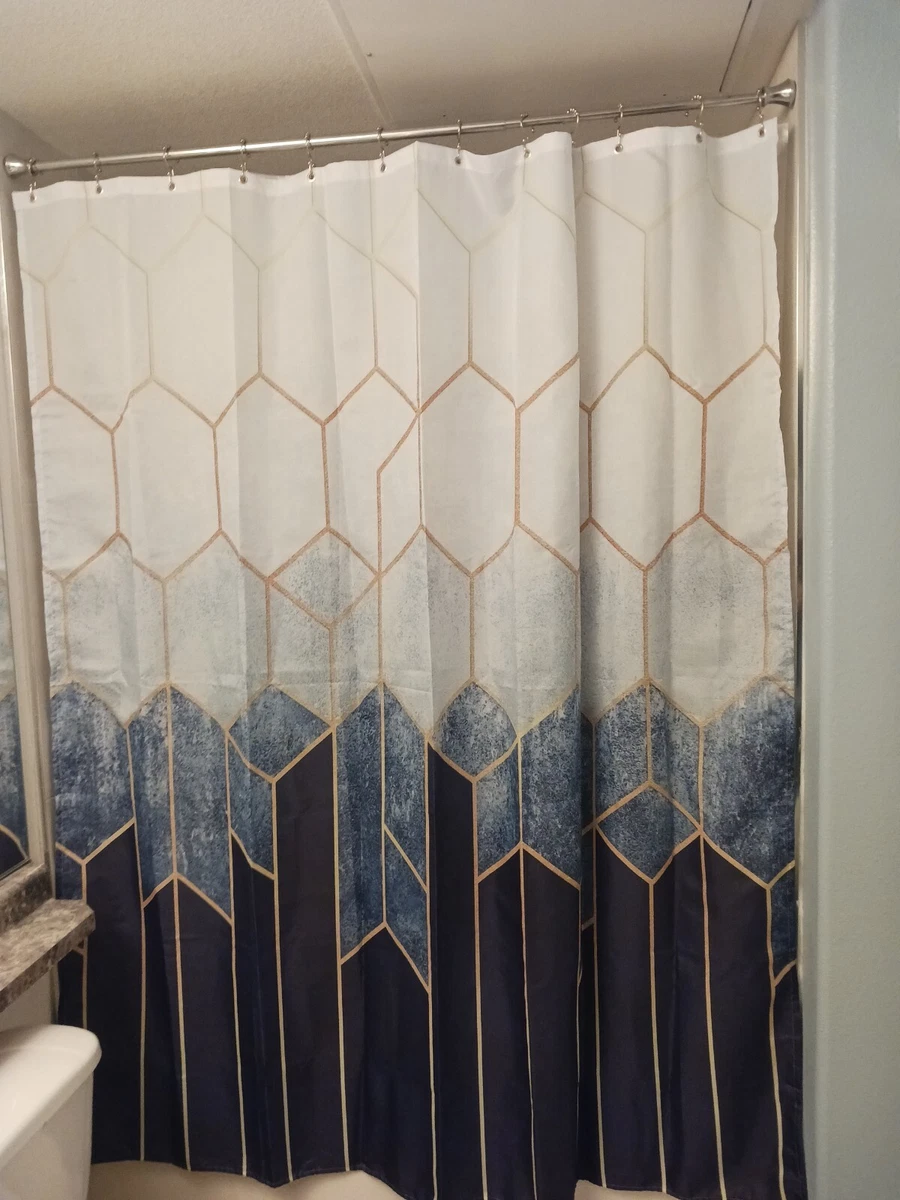 Navy blue and gold shower curtain outlet