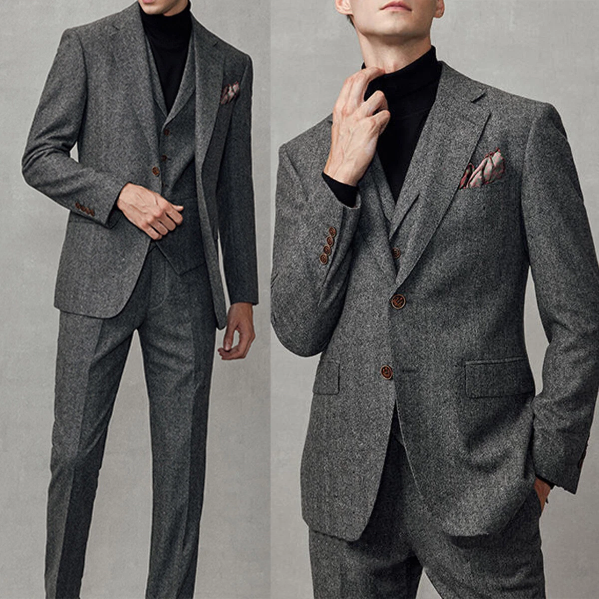 Men s Solid Tweed Winter Coat Pant 2 Pieces Slim Fit for Wedding Business Formal