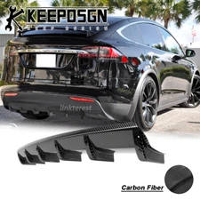 For Tesla Model X CARBON FIBER Curved Rear Bumper Diffuser Splitter Shark Fins