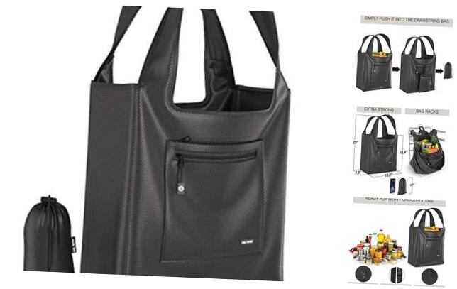 Premium Reusable Grocery Bag – Heavy Duty Foldable Shopping Bag Tote Black