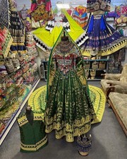 Afghan long Green kochi nikkah dress and wasket for women couple wedding set