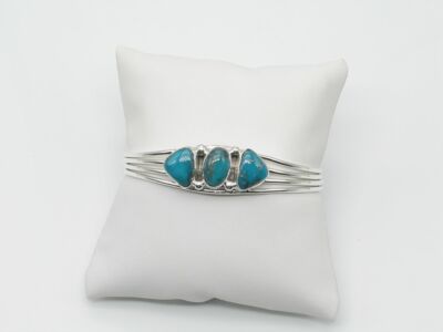 Sterling Silver & Kingman Turquoise Native American Navajo Handmade Bracelet