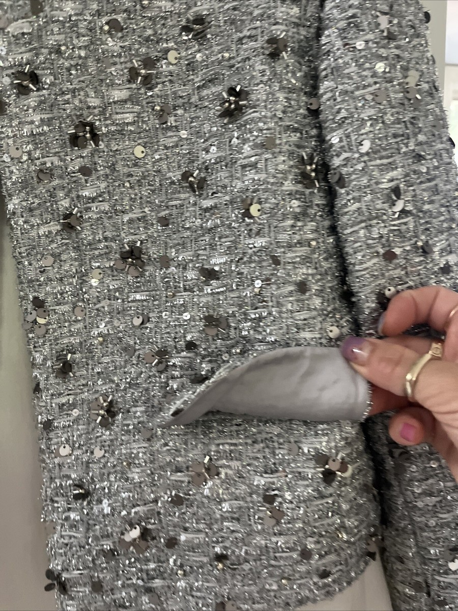 ZARA ZW COLLECTION SEQUIN JACKET SILVER NEW SS24 SIZE XS,S,M