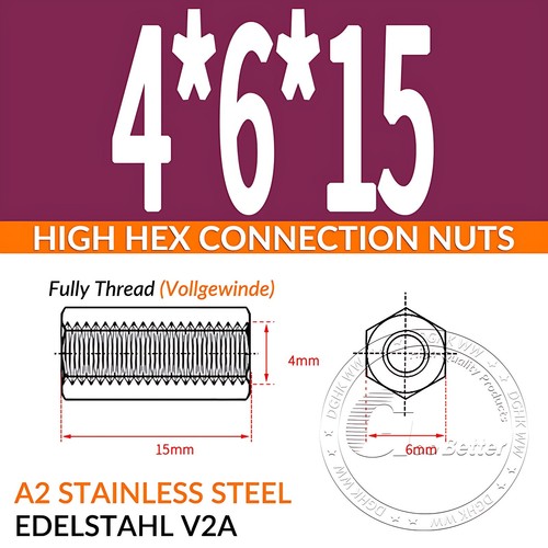 HIGH HEX CONNECTION NUTS HEXAGON CONNECTOR ROD BAR STUD LONG NUT M2 M3 M4 - M24 - Picture 74 of 197