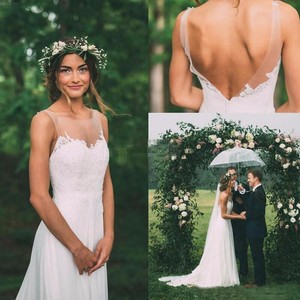 Sheer Neck Lace Appliques Bohemian Beach Wedding Dresses Country