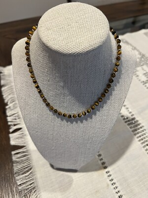 Vint. Kiri stilvolle 14K Gold Verschluss, Tigerauge und 14k Gold Perlen 16'' Halskette