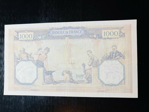 Banknote France 1927 P-79a 1000 Francs Ceres and Mercury - Picture 2 of 2