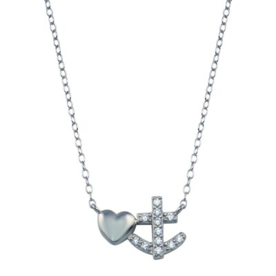 ANKER MIT HERZ HALSKETTE ANHÄNGER MIT LABOR DIAMANTEN / 925 STERLING SILBER / 18'' 