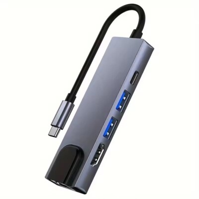 5-in-1 USB C Hub mit USB 3.0, USB 2.0, 4K HDMI, RJ45 Ethernet, Ladeanschluss