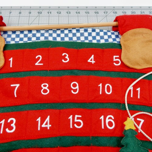 Bear Christmas Tree Advent Felt Fabric Calendar Countdown Pockets 32 L X 22 W - Picture 5 of 9