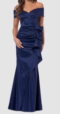 Xscape Women's Blue Taffeta Off The Shoulder Sweetheart Gown Dress Size 14