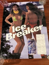 Vintage Pabst Beer Poster Sexy Girls Models Skiing Advertising 