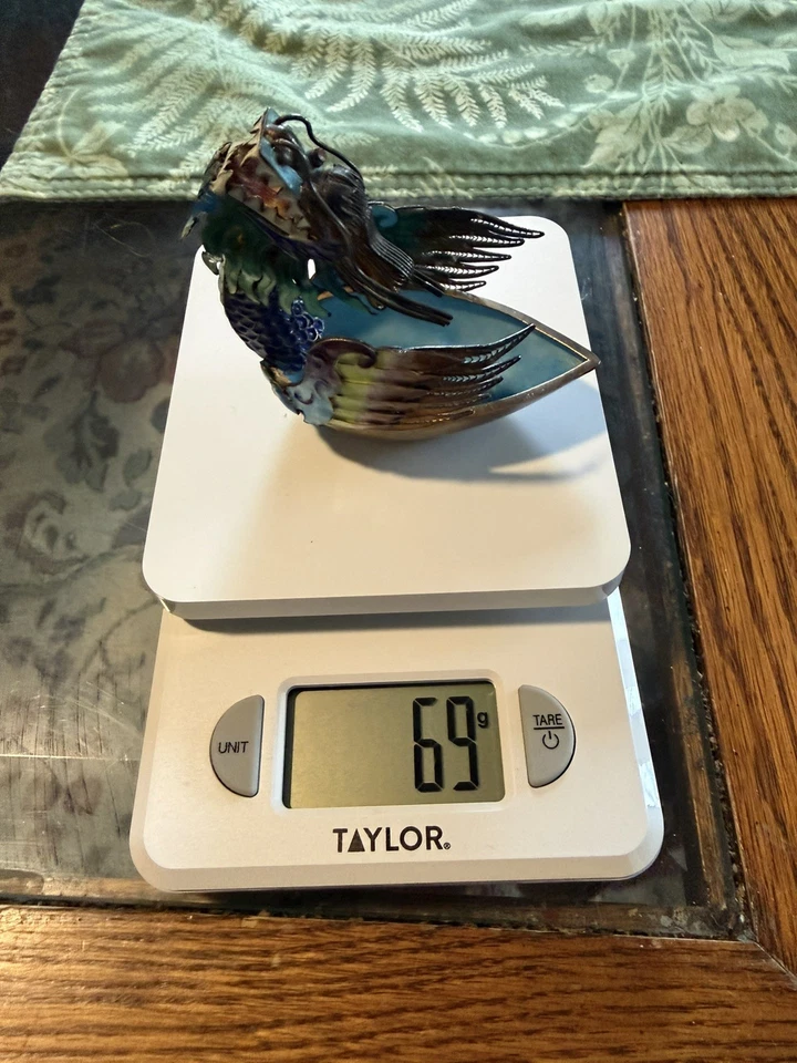 Chinese Enamel Silver Filigree Dragon Boat Cloisonné Figurine Sculpture 69 grams - Image 3 of 4