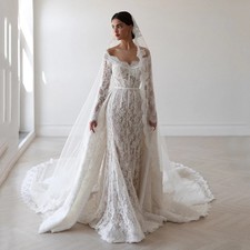 Elegant Mermaid Wedding Dresses Off The Shoulder Long Sleeve Lace Bridal Dress
