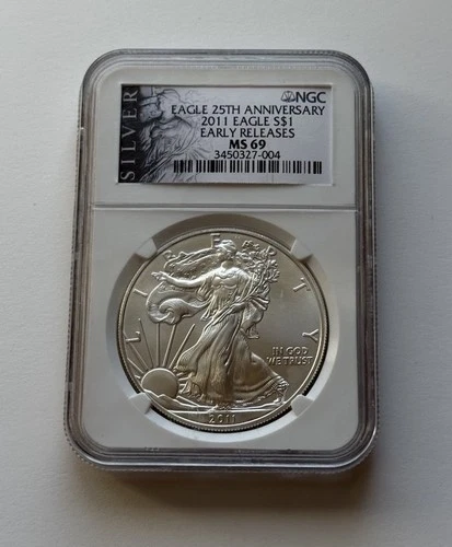 2011 (W)  American Silver Eagle  Coin NGC MS69 Early Releases 25th Anniversary