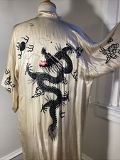 Vintage Antique Silk Kimono Robe With Hand Embroidered Dragons