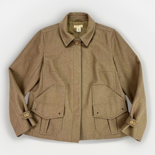 J.Crew VTG Y2K Womens L Felted Wool Blend Beige Utility Jacket Classic Preppy - Picture 2 of 24