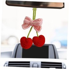 Cherry Car Accessories Crochet Hand Knitted Rear View Mirror Heart Cherry