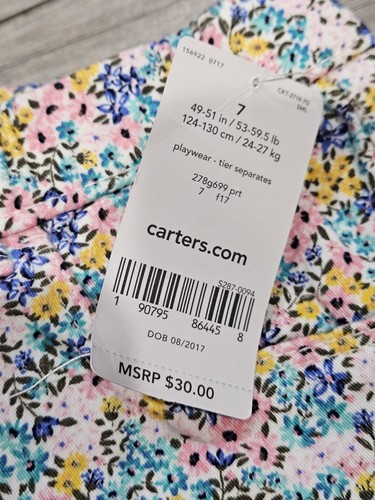 NEW Carters Girls Pink Purple Floral Twill 5 Pocket Skinny Stretch Pants Jeans 7 - Picture 3 of 4