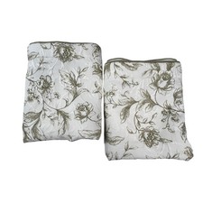 Floral Quilted Pair Pillow Shams Standard Ivory Cottagecore Farmhouse Set 2