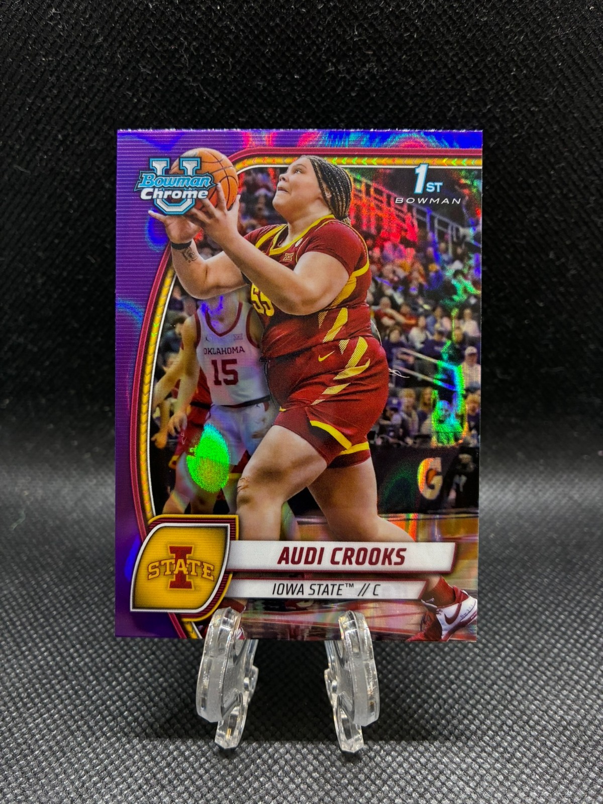 Audi Crooks 1st 2024-25 Bowman Chrome U Purple Lava Refractor #9 Iowa State 