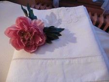 ANCIEN DRAP METIS CREME "NJ"JOURS VENISE MAIN 230X300 CM